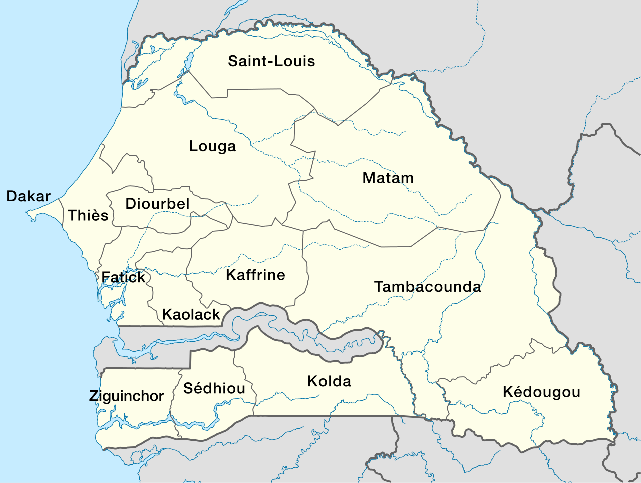 Sénégal Administrative • Carte •